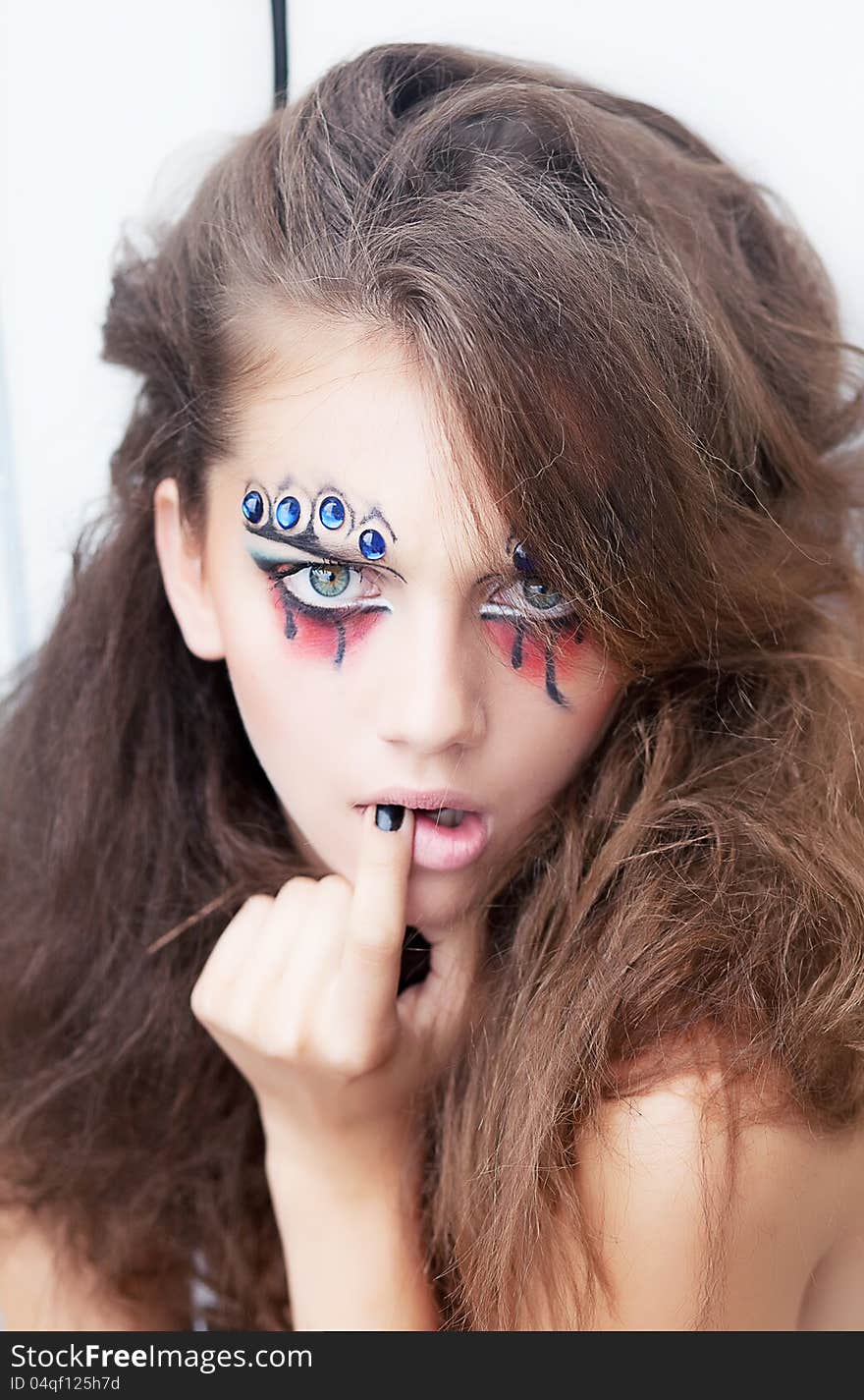 Brignt female makeup - young fashion lady clown. Brignt female makeup - young fashion lady clown