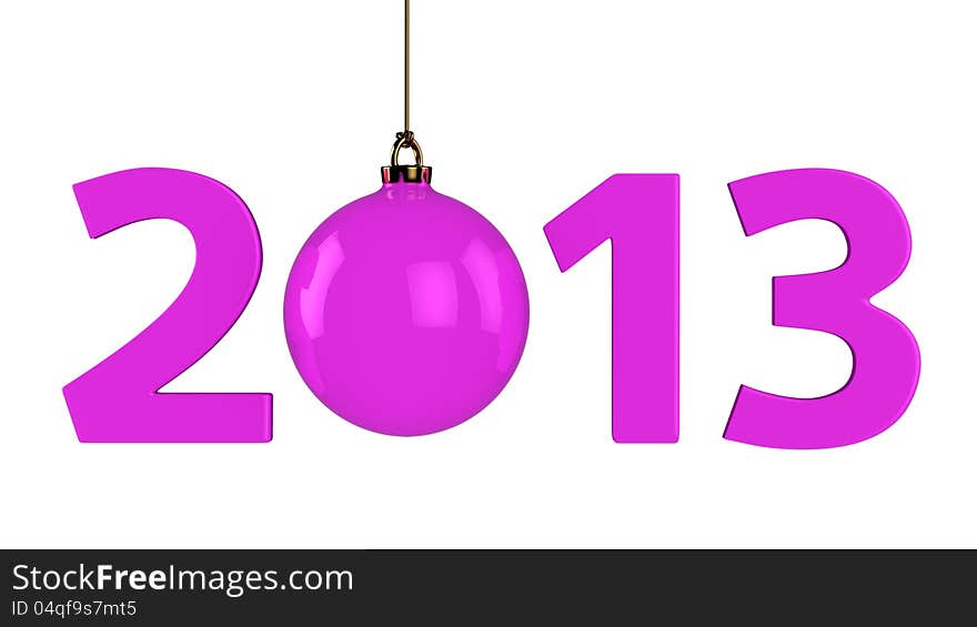 Big purple digits of new year and christmas ball instead zero. Isolated on white. Big purple digits of new year and christmas ball instead zero. Isolated on white.