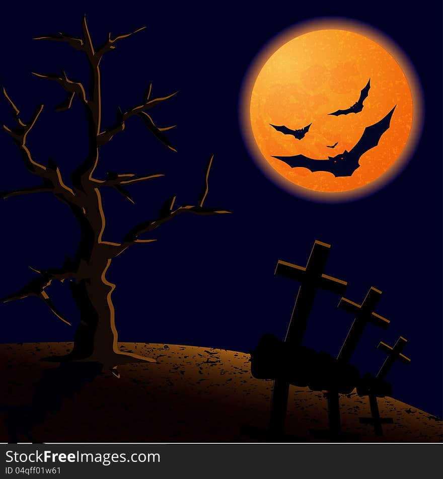 On Halloween night. Vector illustration.