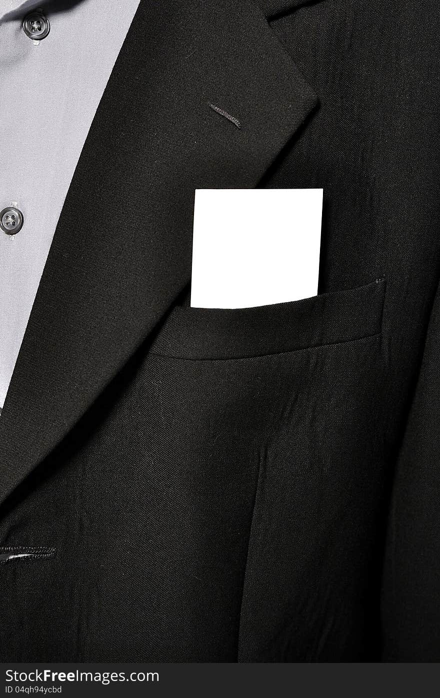 Blank name card in man suit pocket. Blank name card in man suit pocket