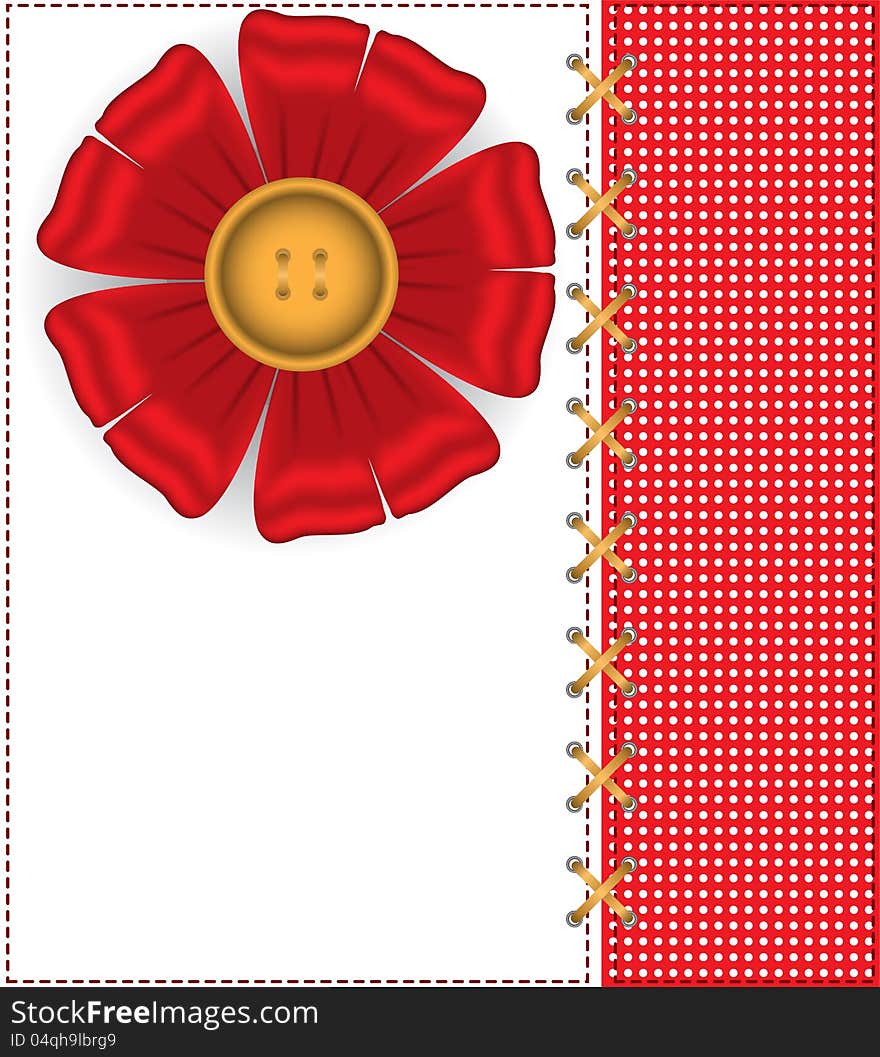 Red textile flower on the white-red background. Red textile flower on the white-red background