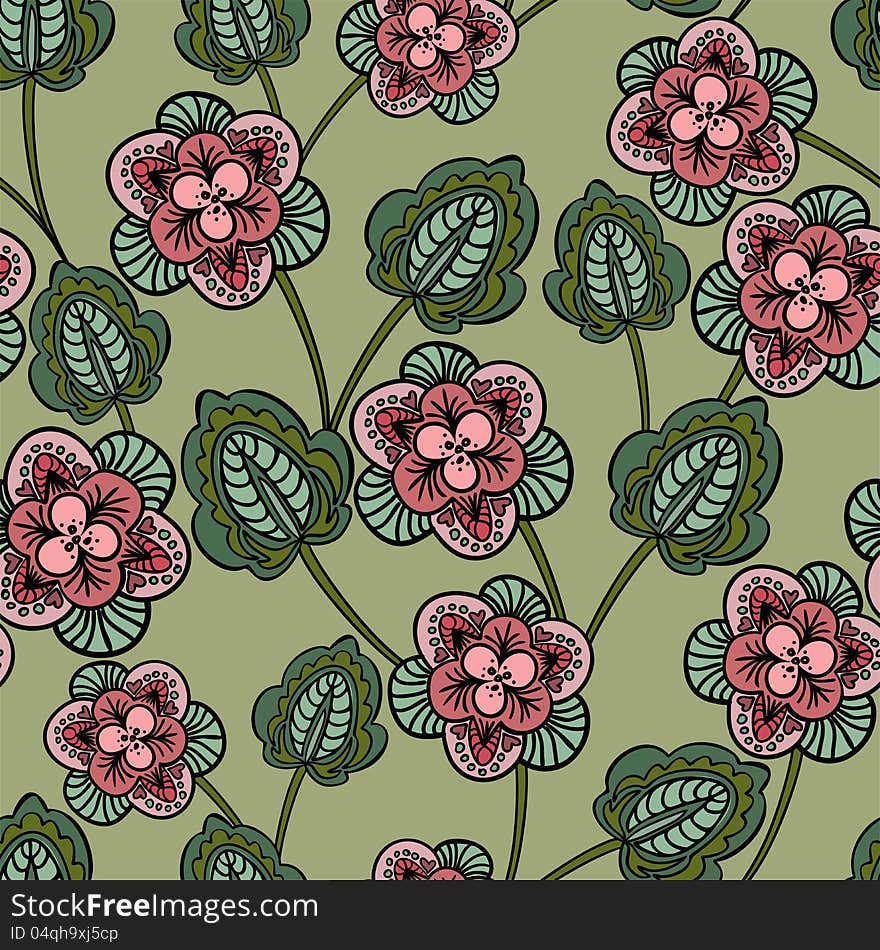 Seamless Background With Pink Flowers