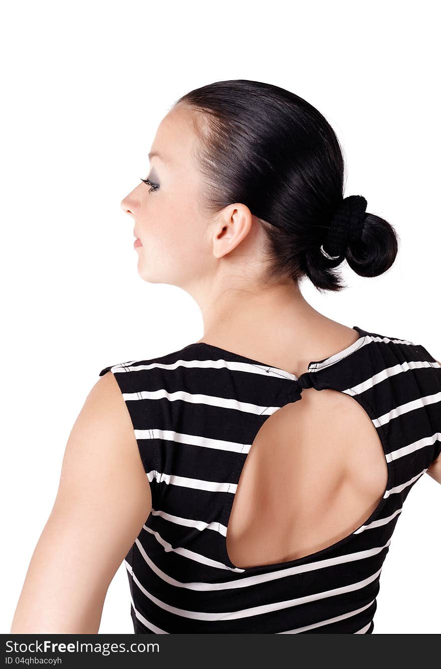 Brunette girl isolated white background