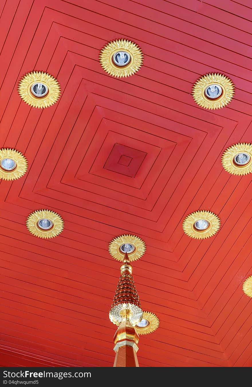 Thai Wooden Ceiling In Pagoda