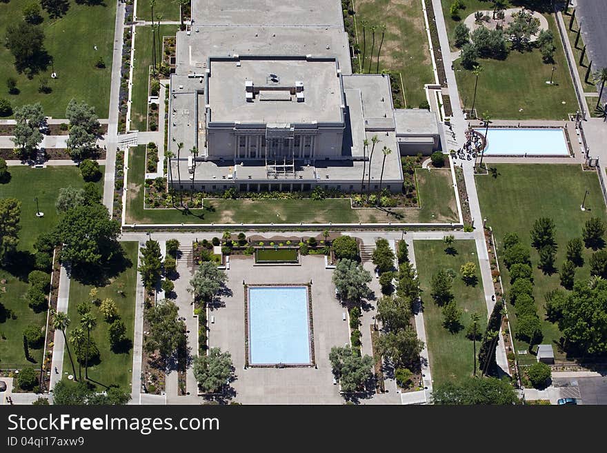 Overhead view of the LDS Temple in Mesa, Arizona. Overhead view of the LDS Temple in Mesa, Arizona