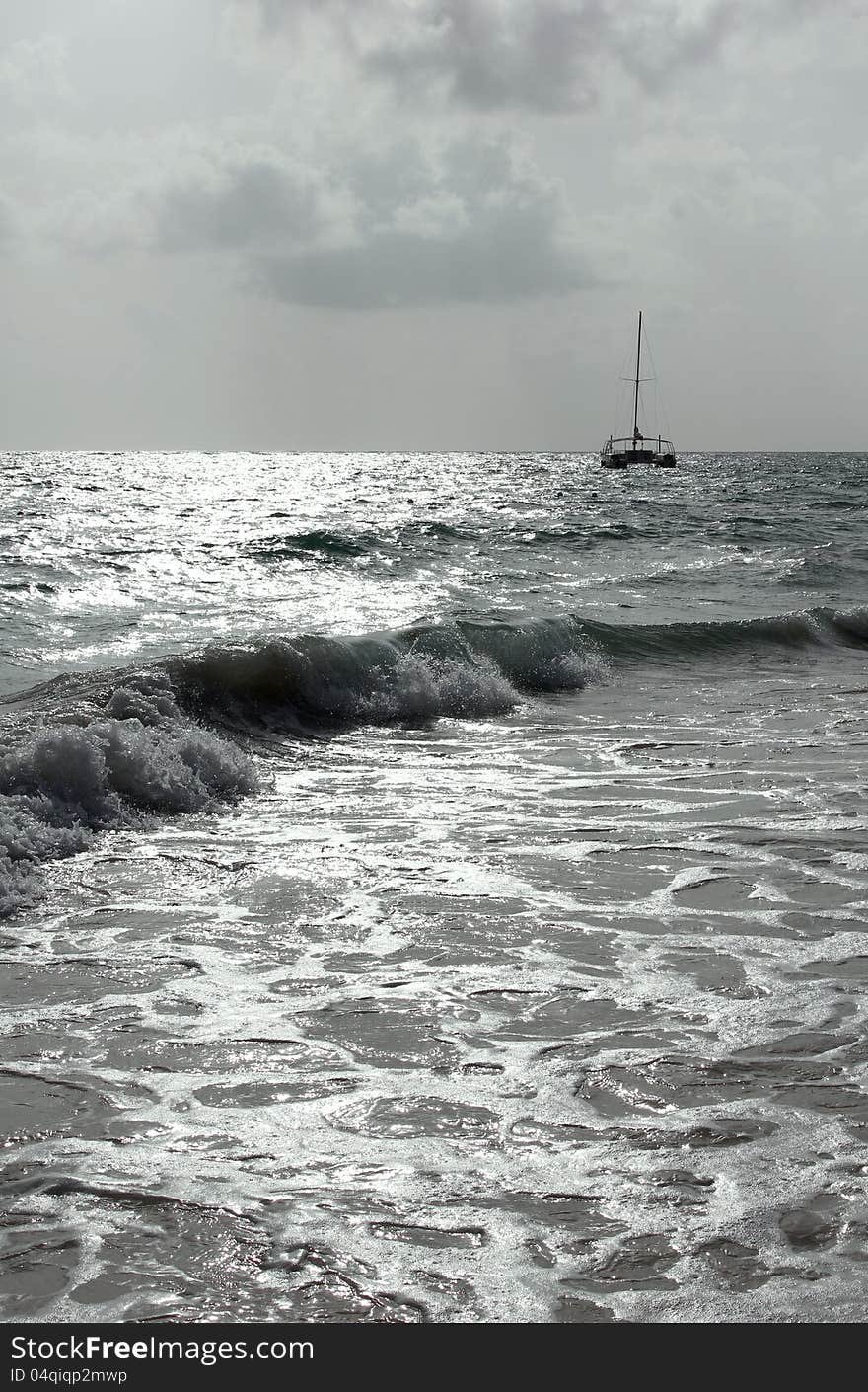 Surf at sunrise on the background of the yacht. Surf at sunrise on the background of the yacht