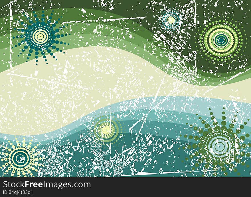 Shabby retro background, green and blue,  illustration