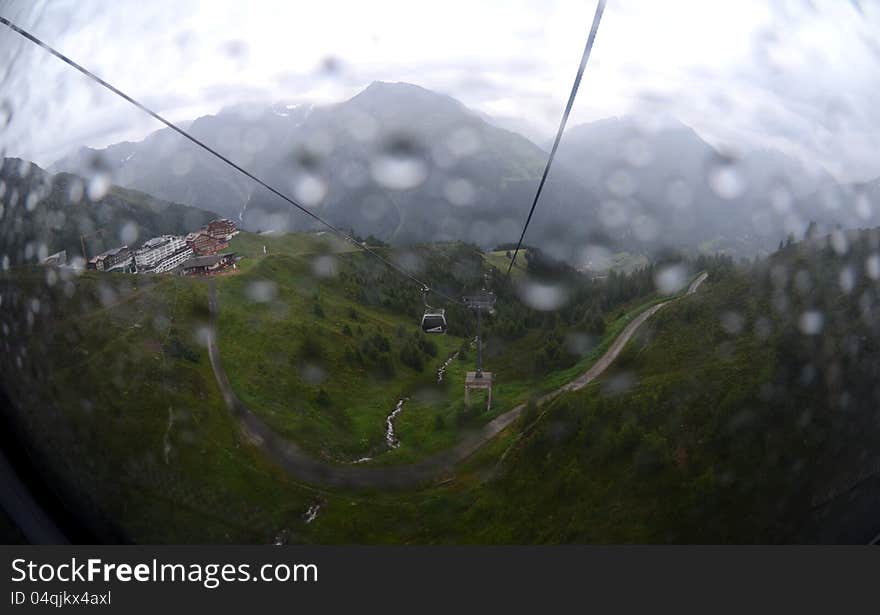 Cable car ride in the rain. Cable car ride in the rain