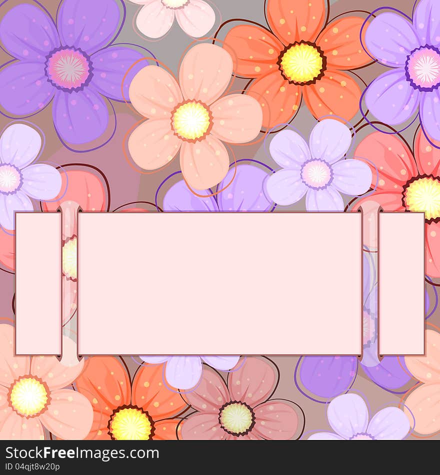 Pastel paper with flowers and simple card in slots. Pastel paper with flowers and simple card in slots