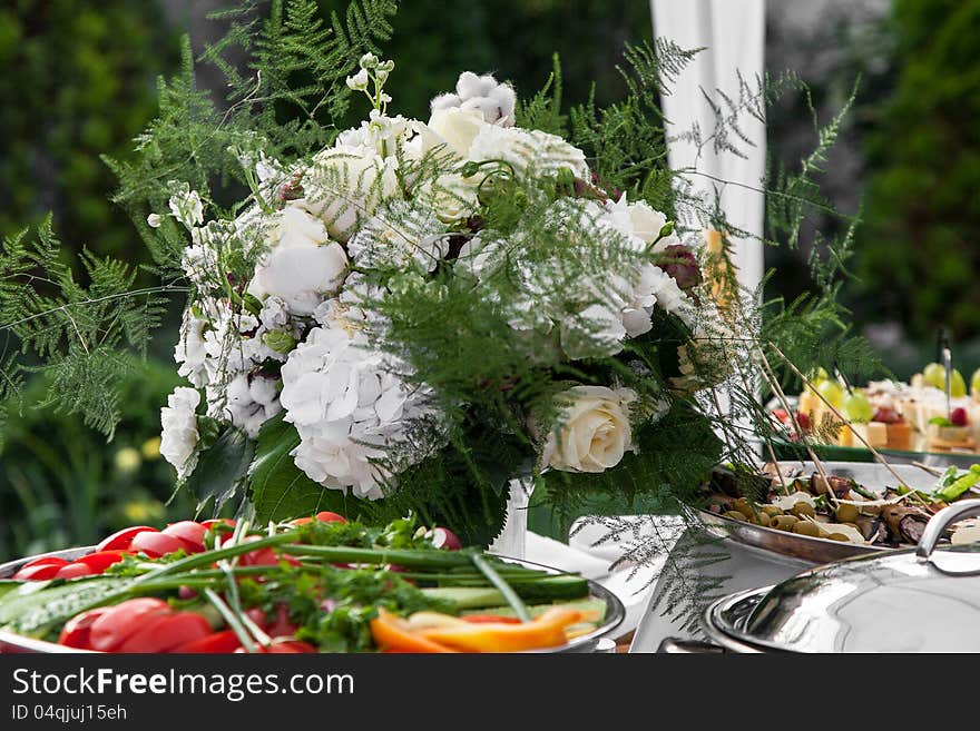 Flowers bouquet on holiday table