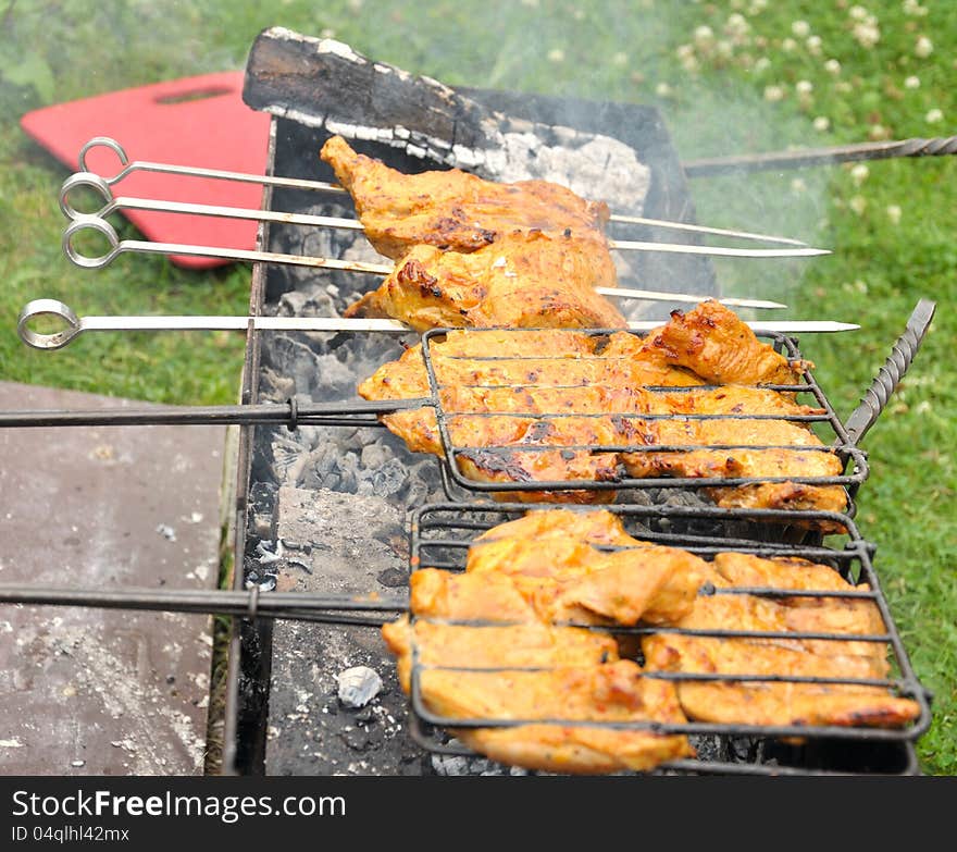 Tasty grill kebab on a charcoal