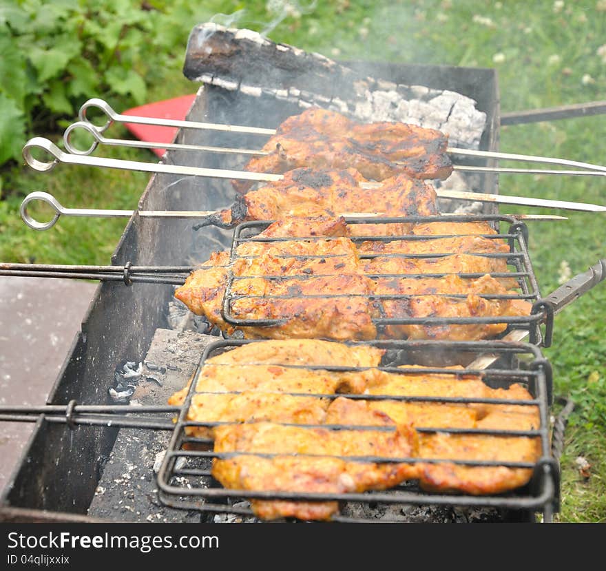 Tasty grill kebab on a charcoal