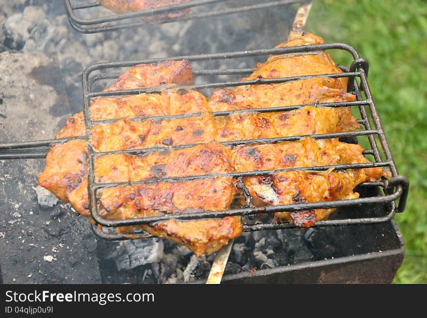 Tasty grill kebab on a charcoal