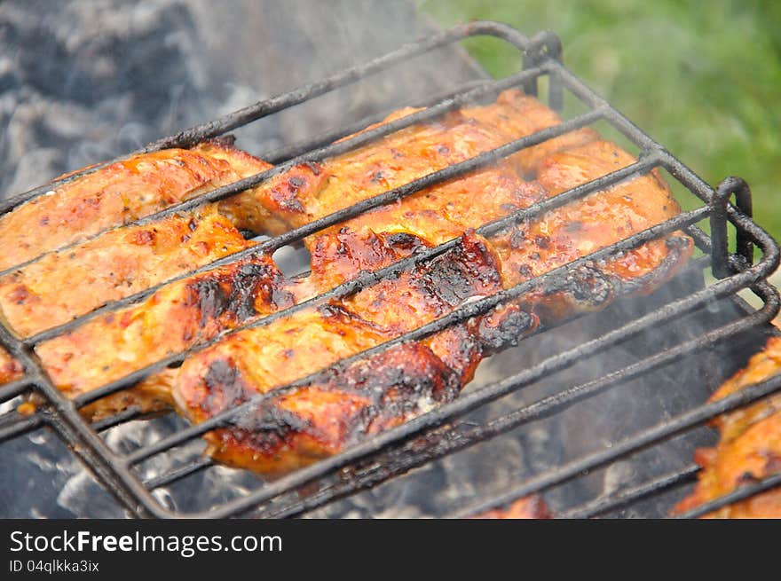 Tasty grill kebab on a charcoal