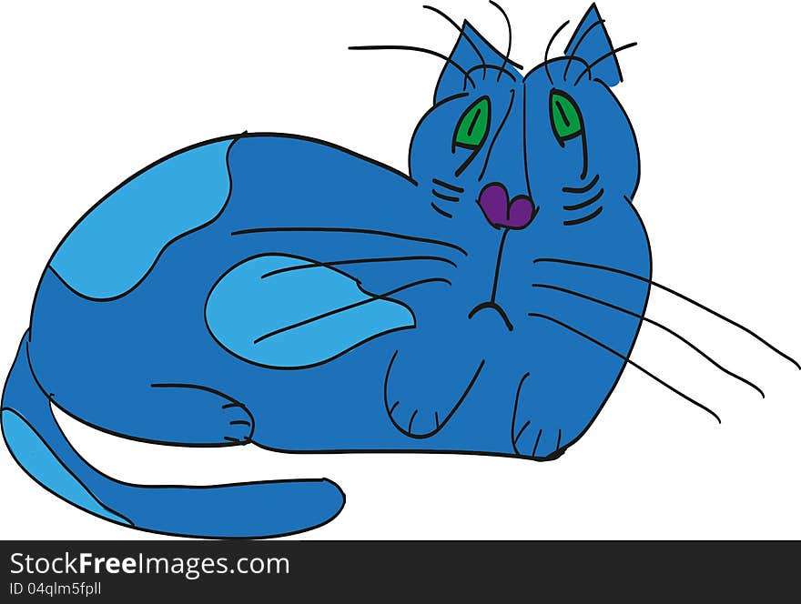 Vector illustration of sad blue cat