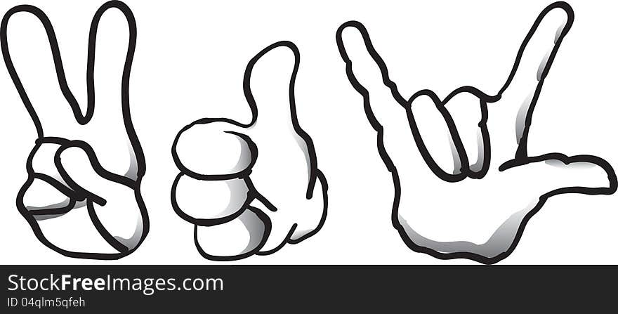 Vector illustration of three human hands. Vector illustration of three human hands