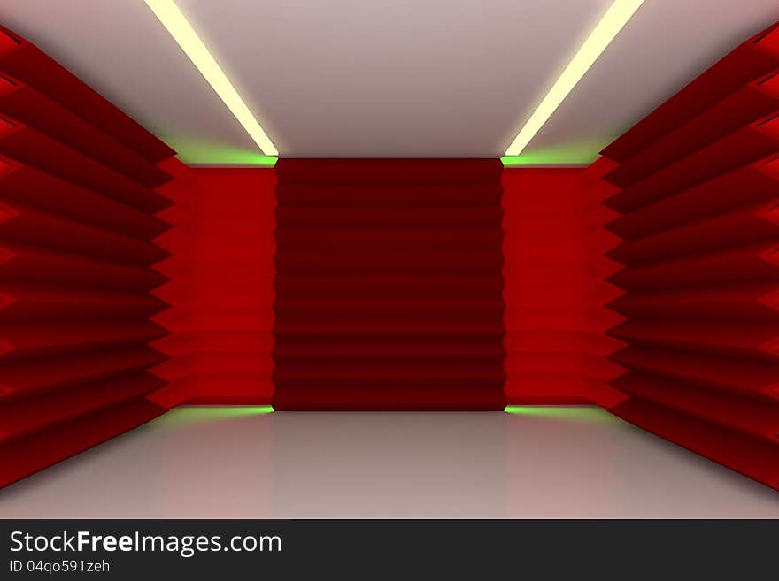 Abstract red serrated wall with empty room. Abstract red serrated wall with empty room