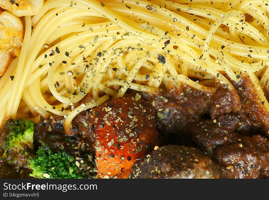 Spaghetti with bolognese beef tomato sauce. Spaghetti with bolognese beef tomato sauce