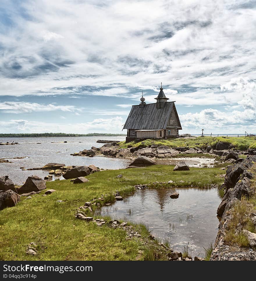 Church on the White Sea. Rabocheostrovsk, Republic of Karelia, Russia.