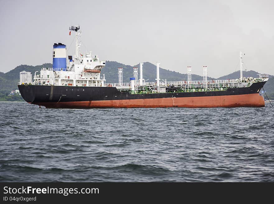 Cargo Ship With Crane In Deep Sea