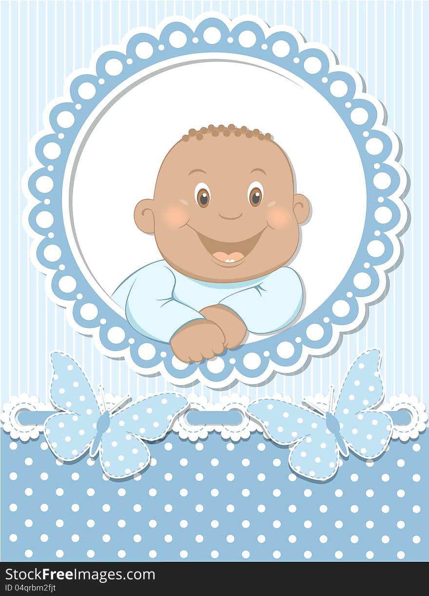 Happy African baby boy scrapbook blue frame