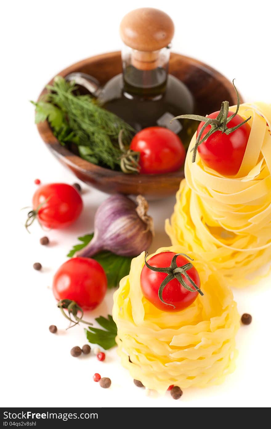 Italian pasta, tomatoes, garlic, spices and herbs. Italian pasta, tomatoes, garlic, spices and herbs