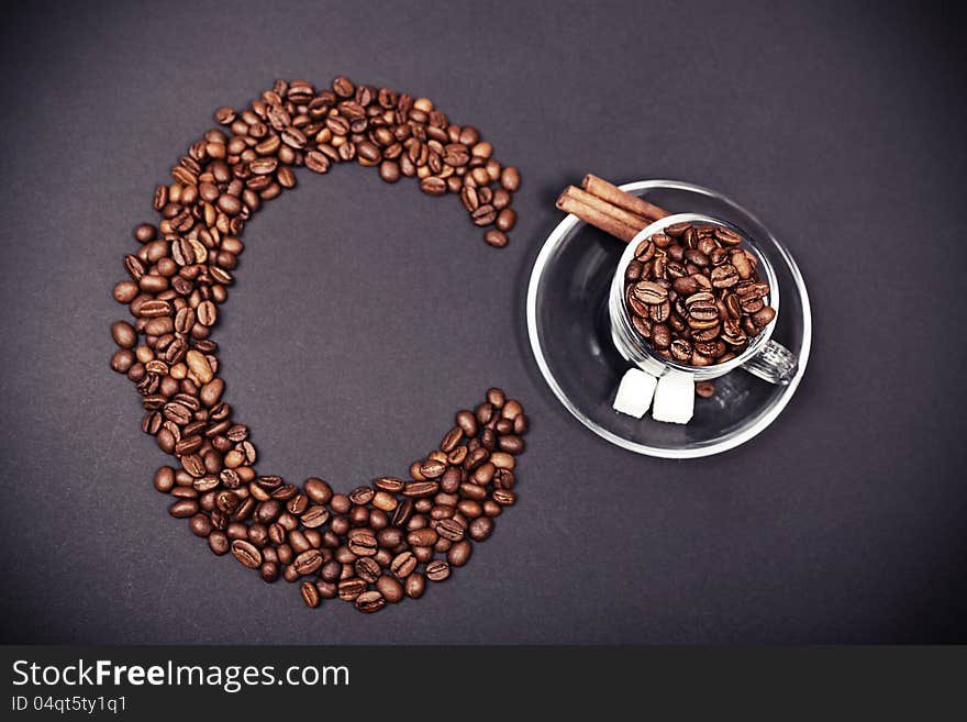 Coffee in creative colors on a dark background