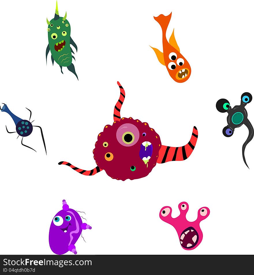 Set of bright fantastic toilet monsters microbes. Set of bright fantastic toilet monsters microbes