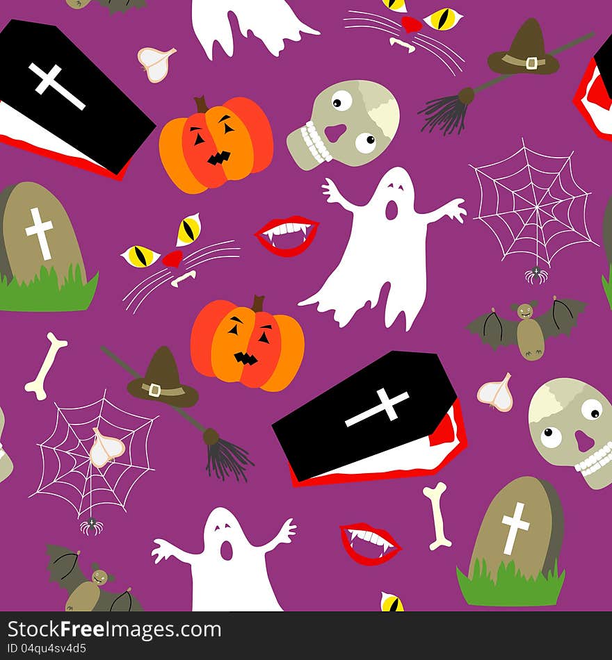 Colored halloween seamless pattern in simple style