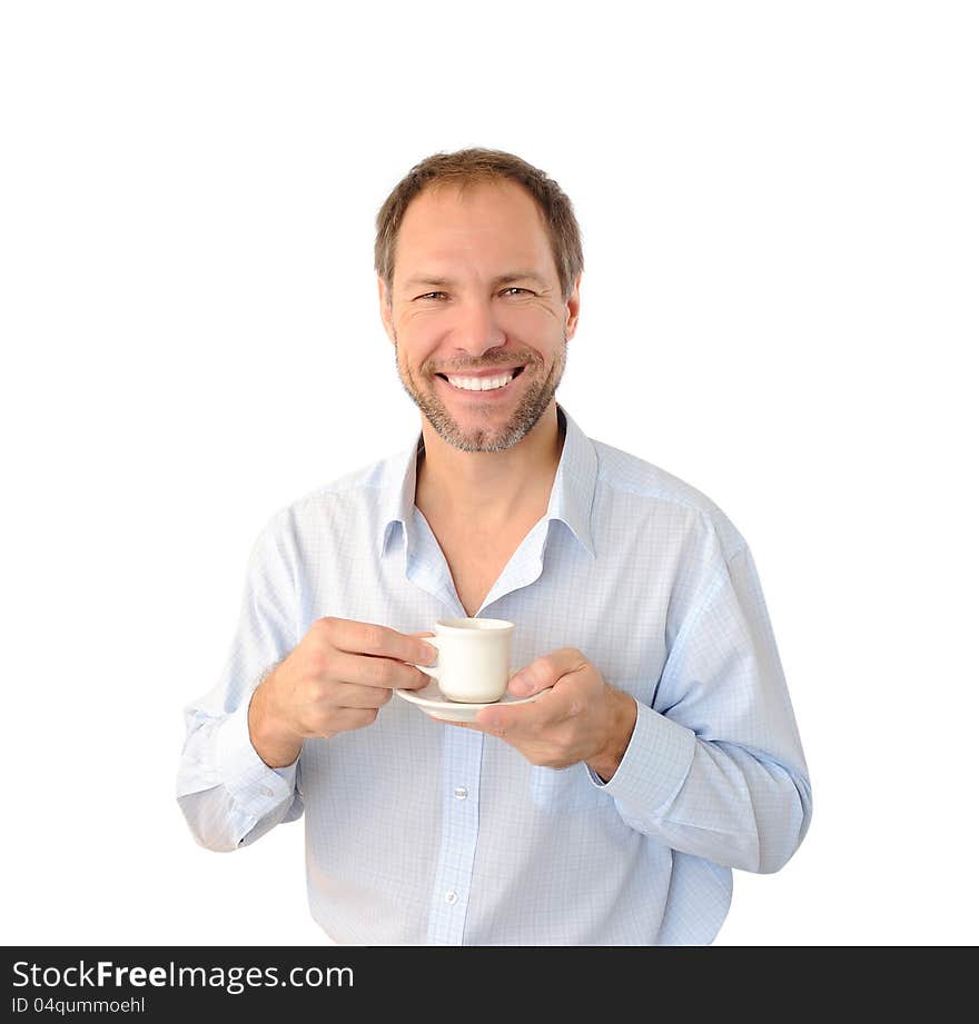 Smiling man drinking coffee