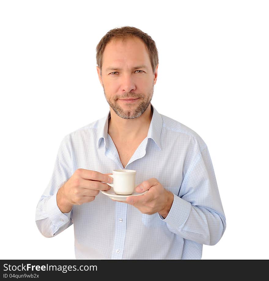 Smiling man drinking coffee