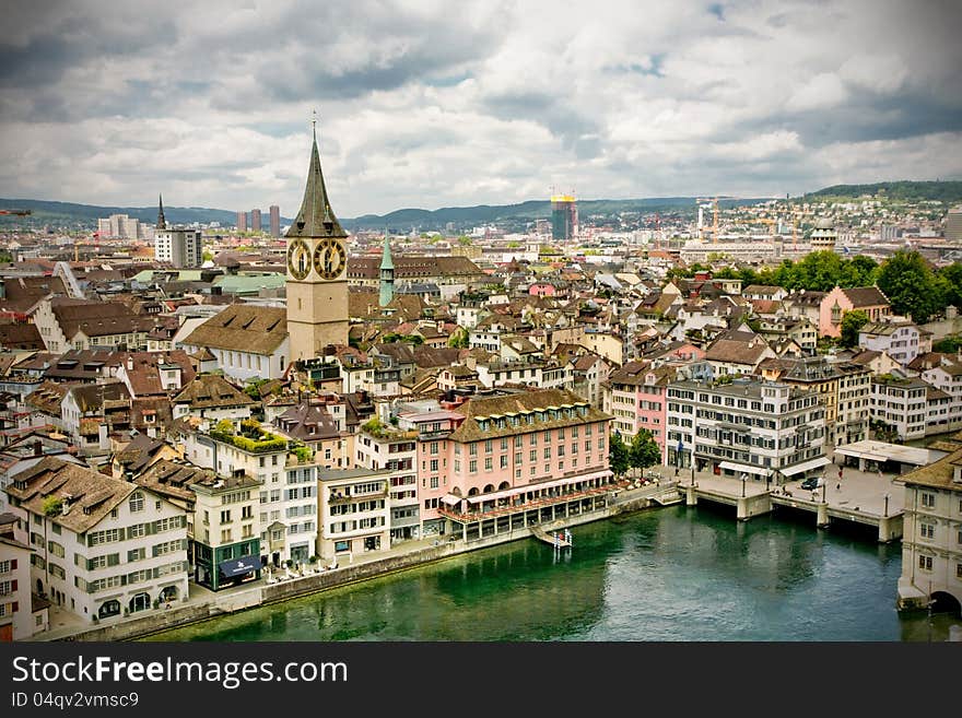 Panoramic view on the Old Town in Zürich. Panoramic view on the Old Town in Zürich