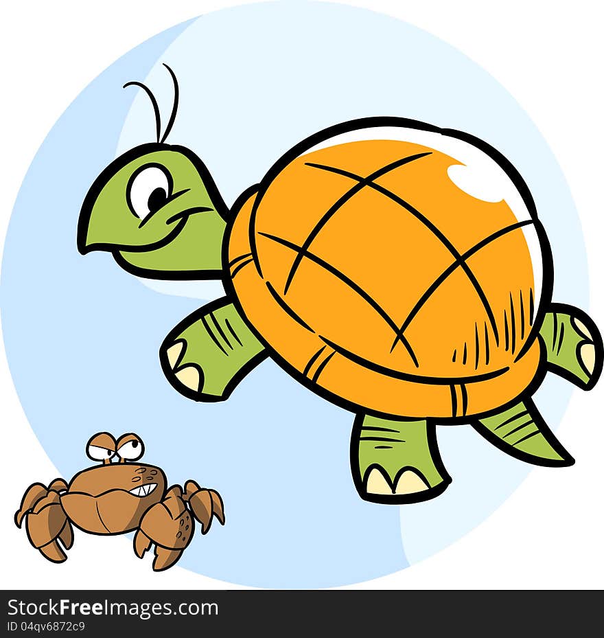 The illustration shows cartoon turtle and funny crab. Illustration done on separate layers. The illustration shows cartoon turtle and funny crab. Illustration done on separate layers.