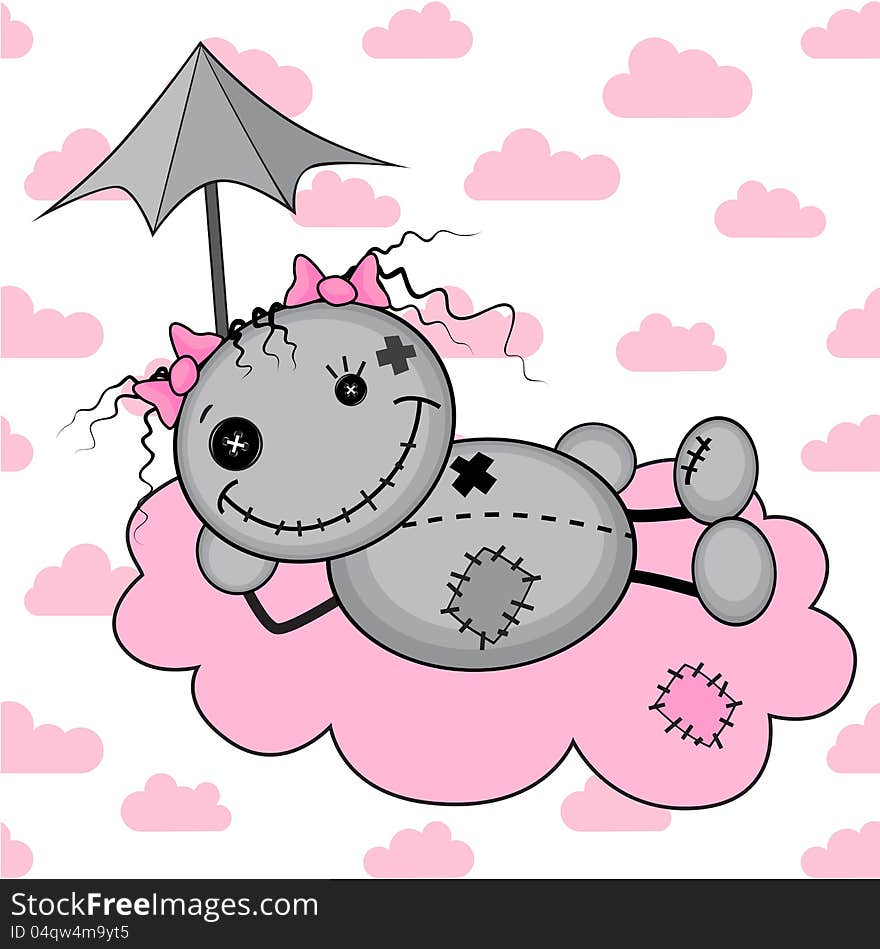 Monster girl on a cloud under the umbrella