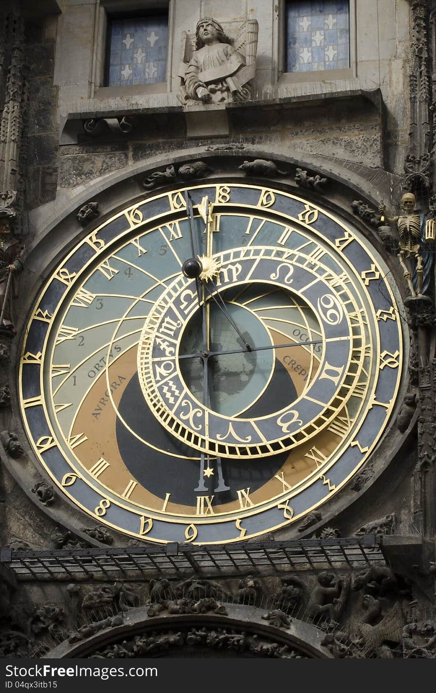 The view of the Astronomical clock in Prague, the capital of the Czech Republic. The view of the Astronomical clock in Prague, the capital of the Czech Republic