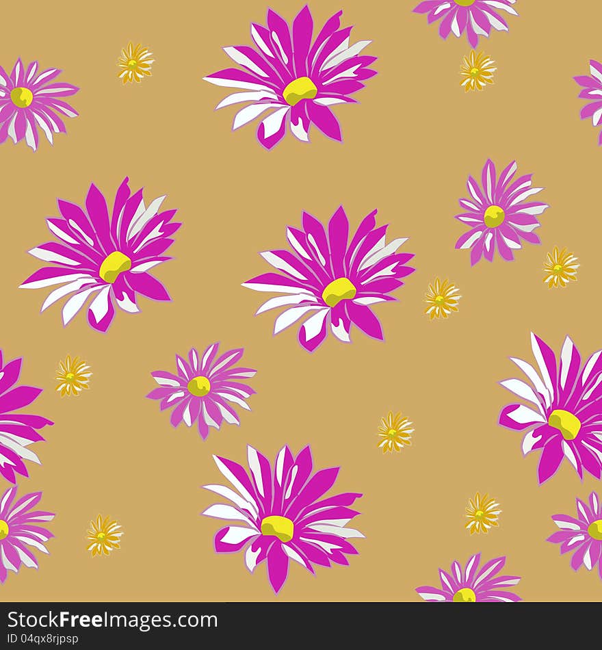 Floral seamless texture with pink and yellow asters