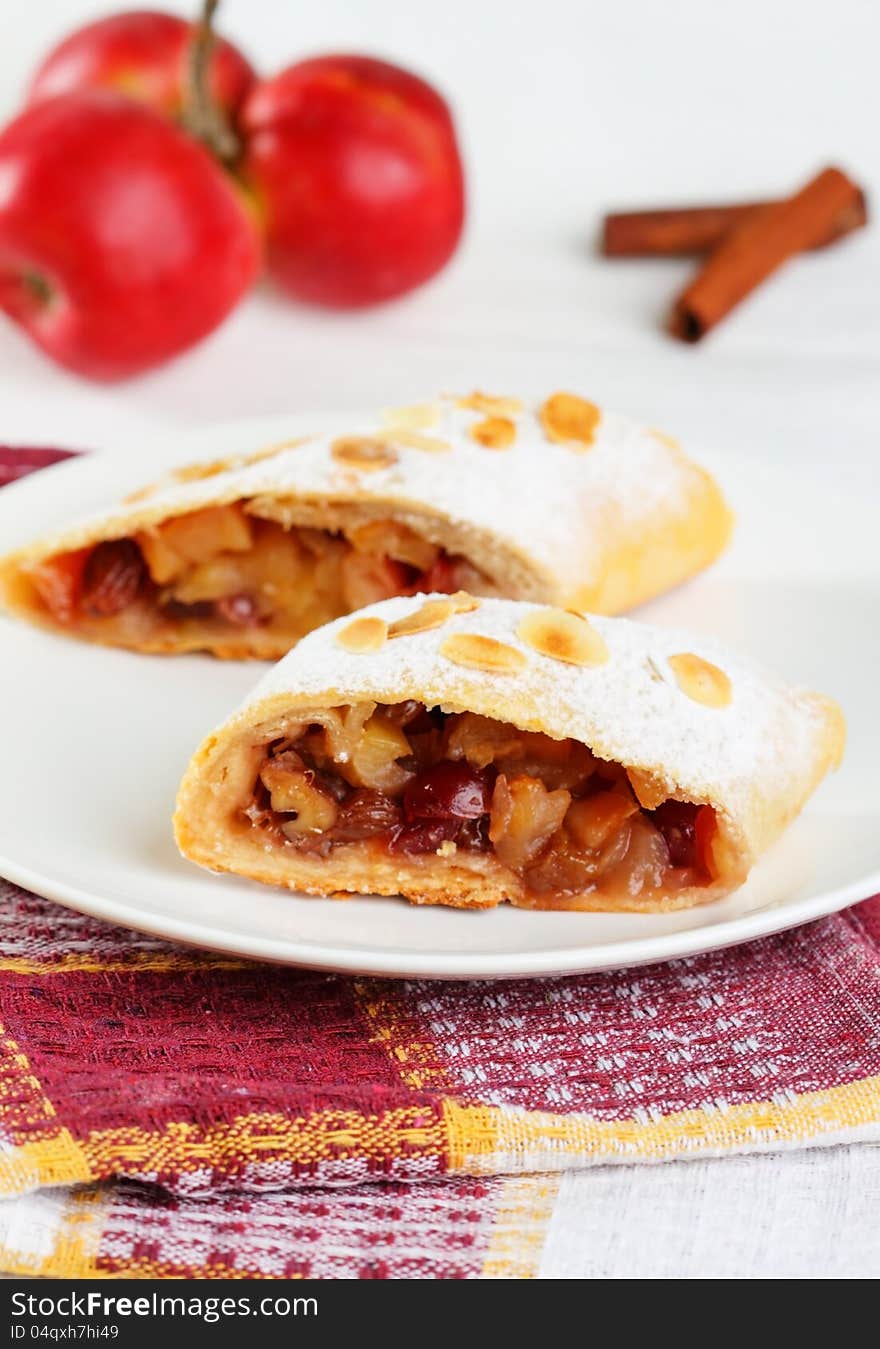 Slice of an autumn apple strudel