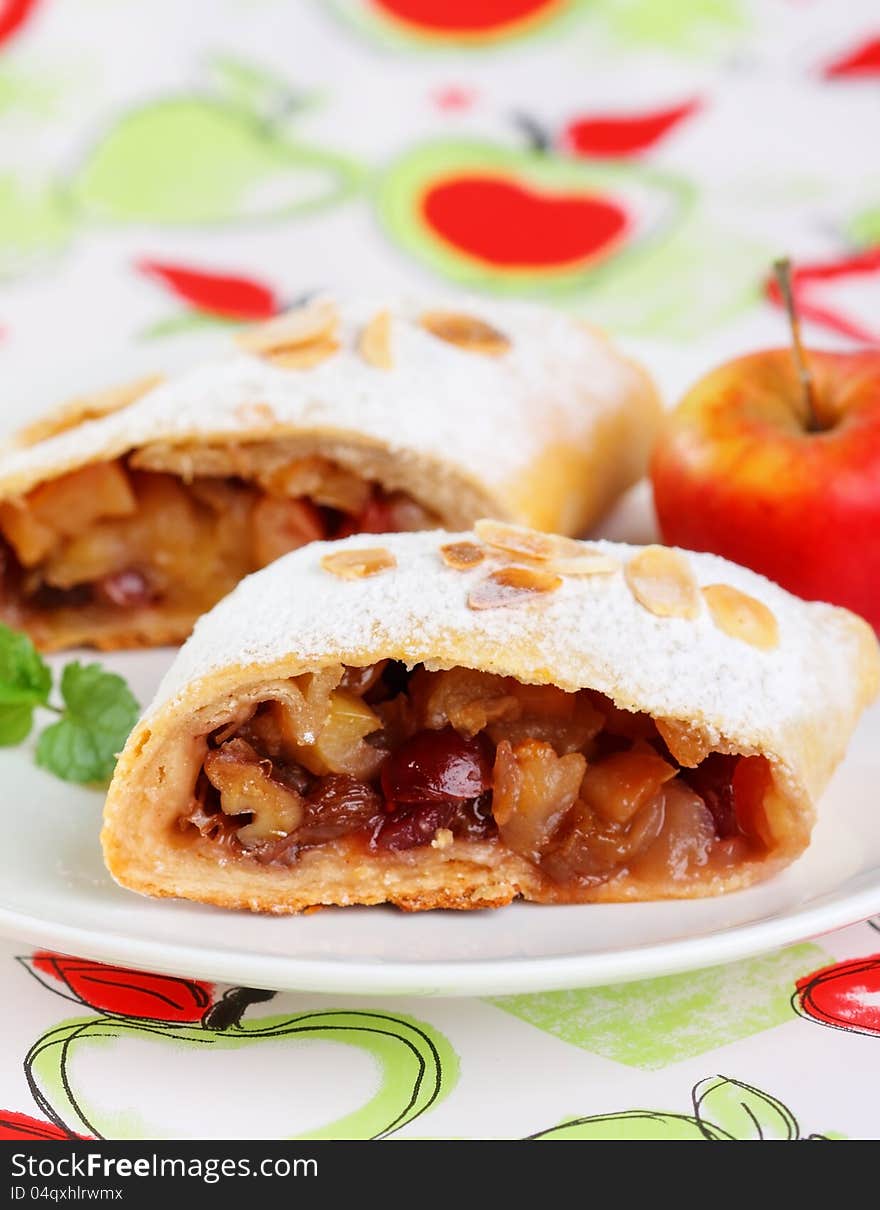 Slice of an autumn apple strudel