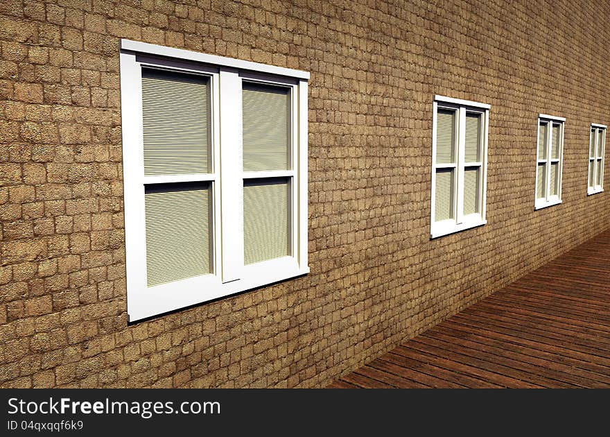 White, closed windows in a grungy stone wall. White, closed windows in a grungy stone wall