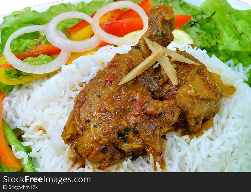 India Dish of Chicken curry with Rice