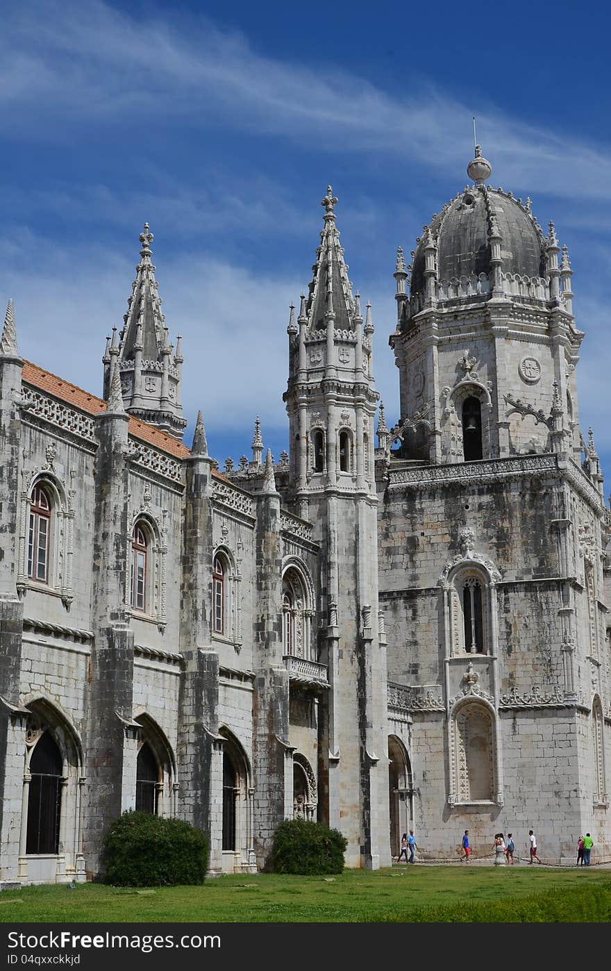 The towers of the ancient Monastery of Jeronimos in Lisbon, Portugal. The towers of the ancient Monastery of Jeronimos in Lisbon, Portugal