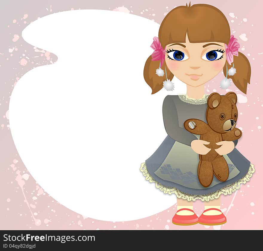 Boho Baby Girl With Bear Card