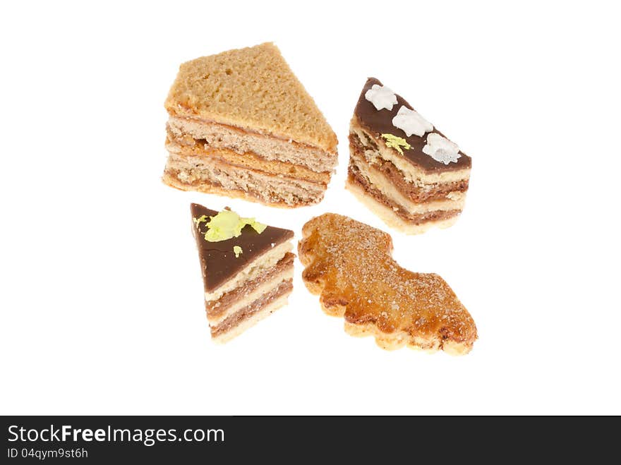 Delicious cakes on a white background