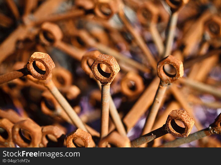 Many rusty nuts and bolts