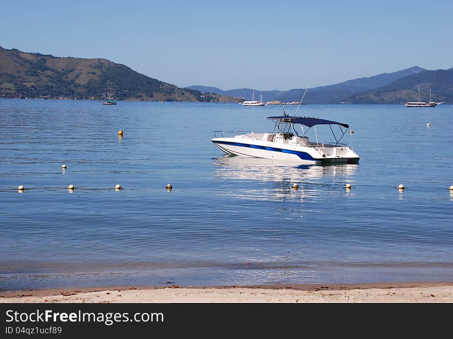 Speed boat in the bay of Angra Brazil