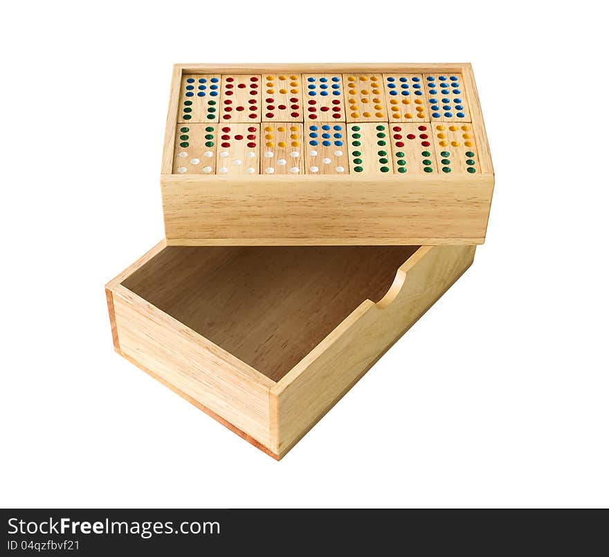 Wooden Domino in wooden box  isolated on white with a clipping path. Wooden Domino in wooden box  isolated on white with a clipping path.