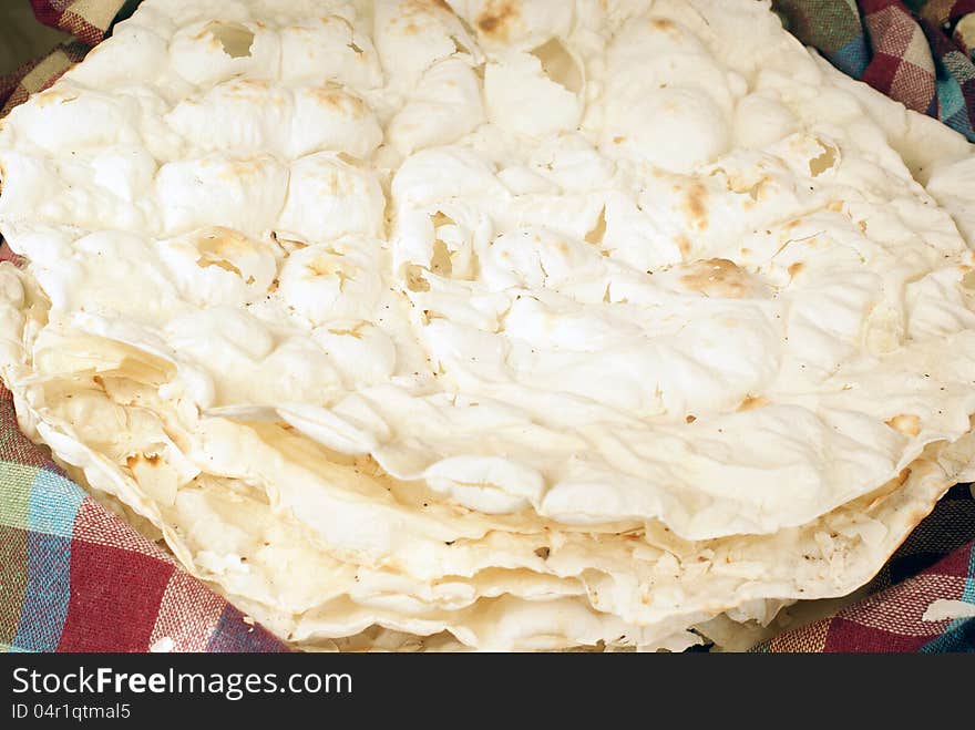 Top view of flat pita texture from lenten dough. Top view of flat pita texture from lenten dough.