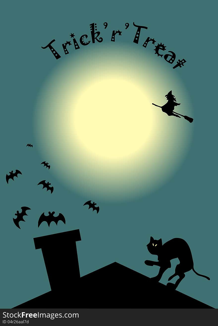 Halloween silhouettes of witch, cat and bats for your design. Halloween silhouettes of witch, cat and bats for your design