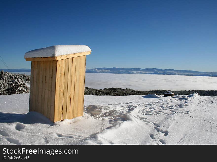 Wooden cabin at the top