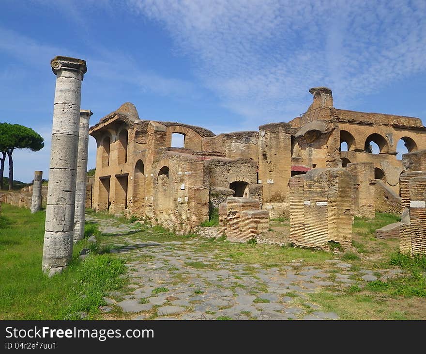 Roman ruins in Rome on a sunny day